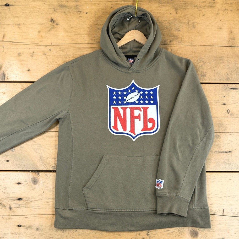 NFL Hoodie Mens Large Olive Green Shield Logo Fleece Pullover Sweatshirt